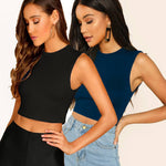 Round neck solid Crop top for women pack of 2