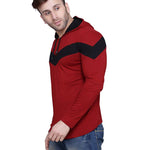 Stylish Cotton Blend Maroon Colourblocked Hooded T-shirt