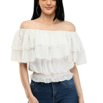 Stylish Polyester Ruffled Solid Off Shoulder Top For Women