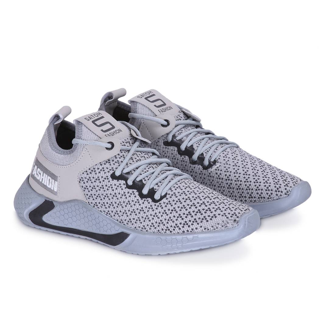 Men's Stylish and Trendy Grey Self Design Mesh Casual Sports Shoes