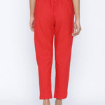 Fashionable Red Cotton Blend Solid Trouser Pant For Women