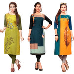 Women's Printed Full-Stitched Crepe Straight Kurti (Combo Pack Of 3)