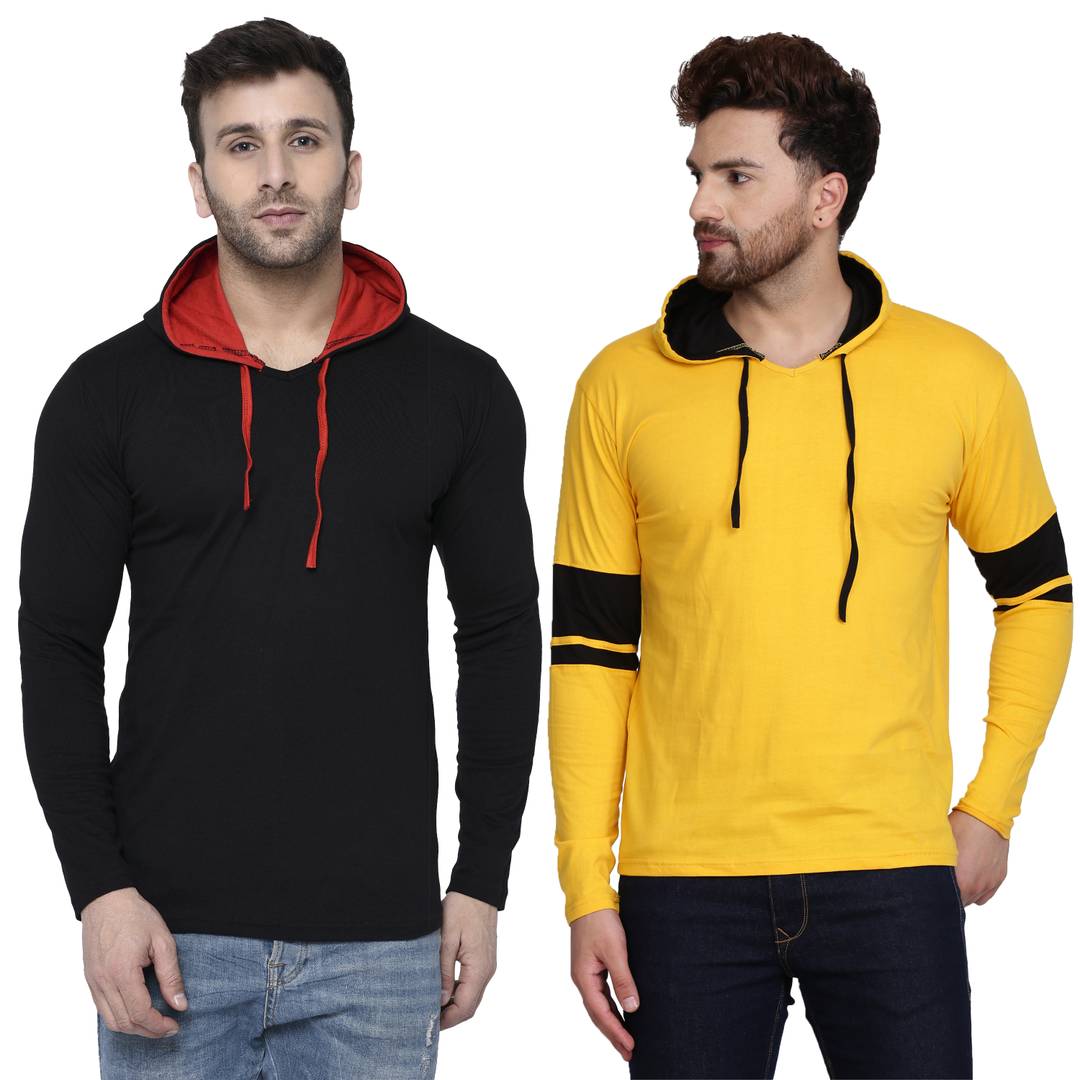 Men Multicoloured Cotton Blend Self Pattern Round Neck Tees Pack of 2