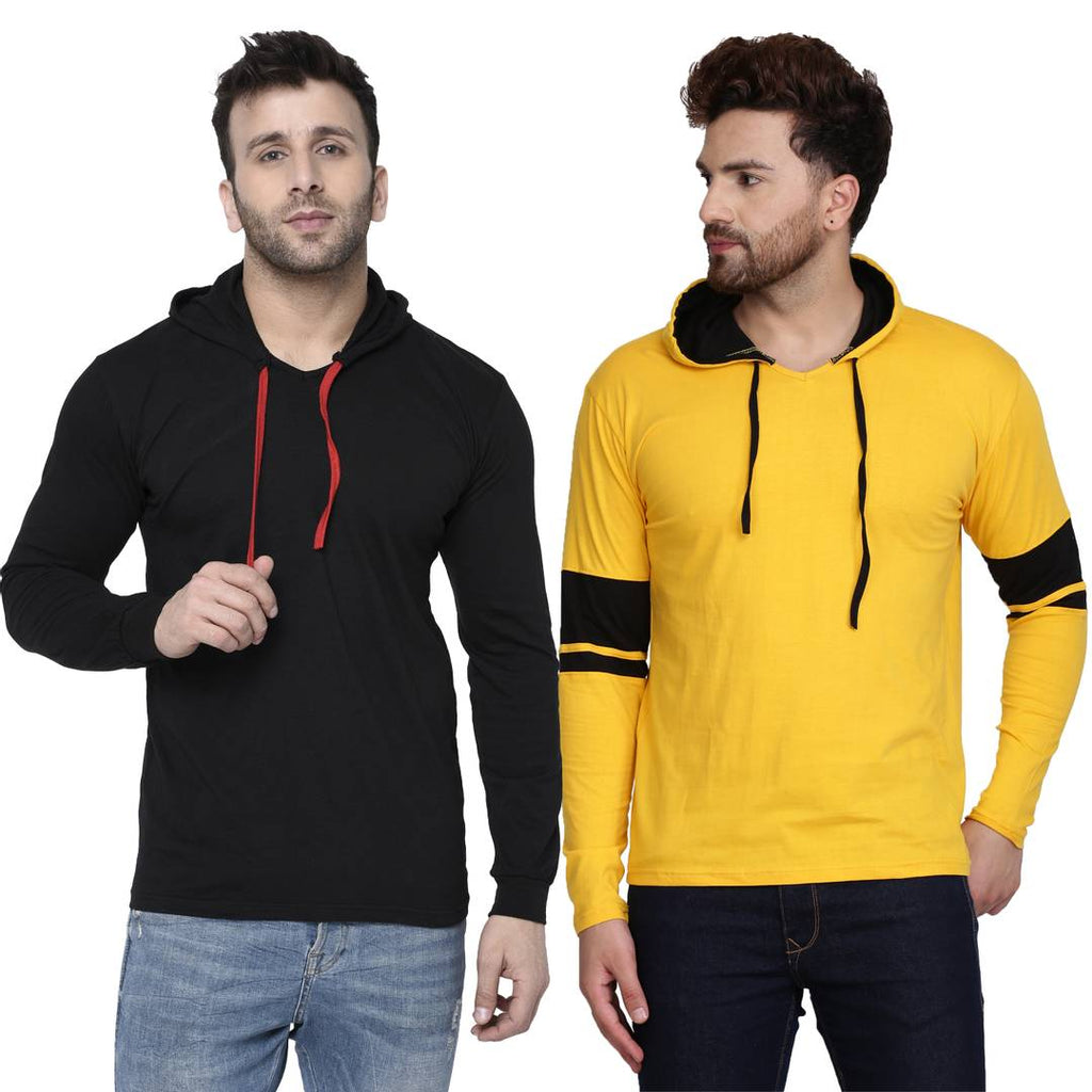 Men Multicoloured Cotton Blend Self Pattern Round Neck Tees Pack of 2