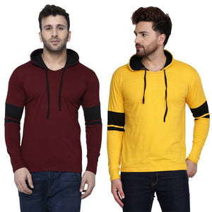 Men Multicoloured Cotton Blend Self Pattern Round Neck Tees Pack of 2