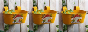 Premium Iron Yellow Planters With Hanging Clif ( Set Of 3 Pieces )