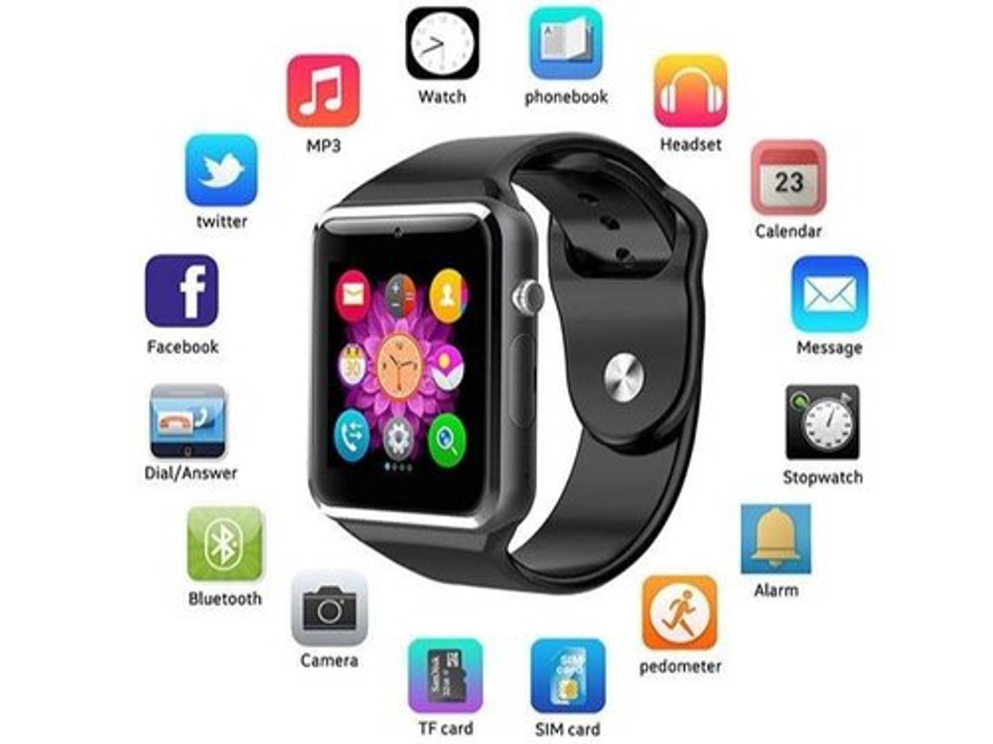 A1 Smartwatch With Multiple Fuctions Compatible With Andriod & Apple Assorted Colour
