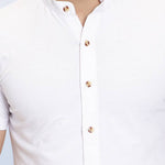 Men's White Cotton Solid Short Sleeves Regular Fit Casual Shirt