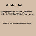 Happy Birthday Silver (13 Letter)Foil+ 2 Star Foil (10 Inchs)(Silver)+ 30 pcs Balloons (Silver, Golden,Black)