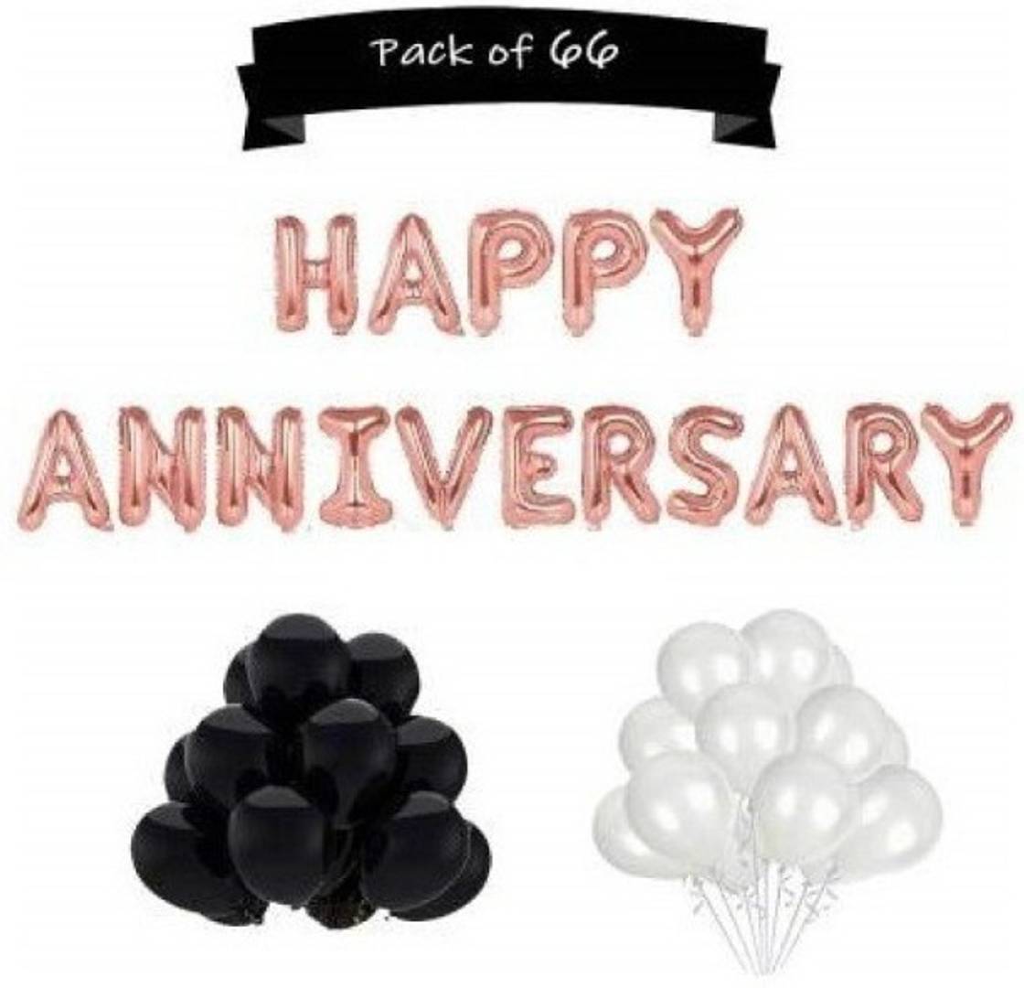Anniversary (Rose Gold) + 25BLk 25 White Latex Balloons Decoration Celebration for Happy Birthday Anniversary