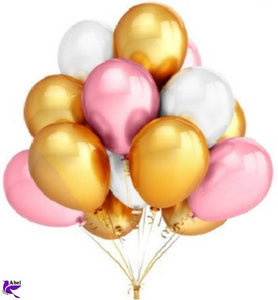 50Pieces (Pink + White + Golden) Latex Balloons Decoration Celebration for Happy Birthday Anniversary Baby Shower Congrats Festival