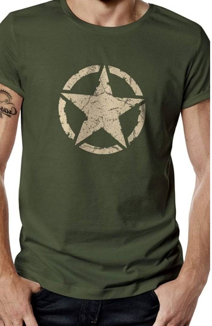 Men's Olive Cotton Blend Printed Round Neck Tees