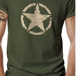 Men's Olive Cotton Blend Printed Round Neck Tees