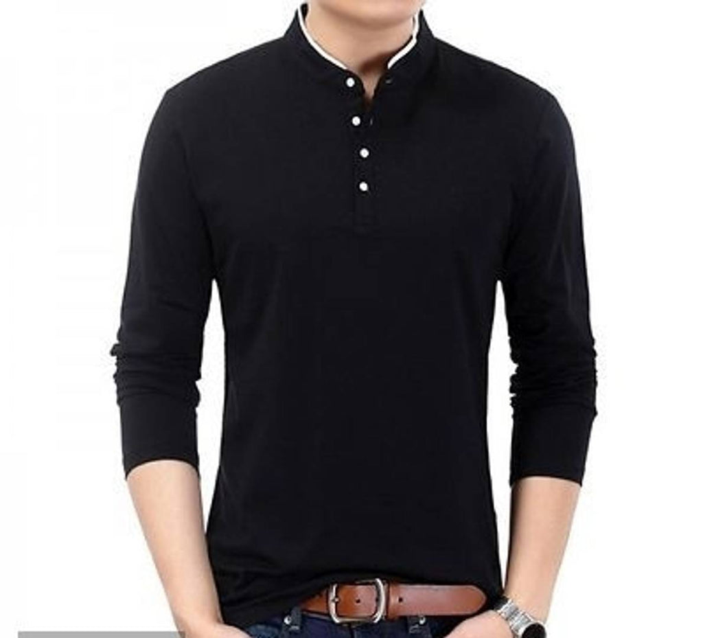 Trendy Solid Cotton Mandarin T-Shirt For Men
