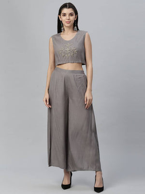 Buy Nautanky Off White Printed Crop Top With Pants And Shrug Online  Aza  Fashions