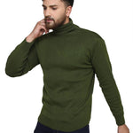 Solid Green Synthetic Long Sleeves Turtle Neck  Sweaters