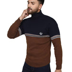 Self Design  Blue Synthetic Long Sleeves Turtle Neck  Sweaters