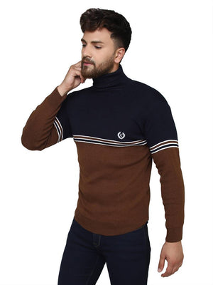 Self Design  Blue Synthetic Long Sleeves Turtle Neck  Sweaters