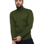 Solid Green Synthetic Long Sleeves Turtle Neck  Sweaters