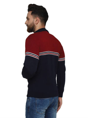 Striped Maroon Synthetic Long Sleeves Turtle Neck  Sweaters