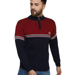 Striped Maroon Synthetic Long Sleeves Turtle Neck  Sweaters