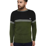 Striped Black Synthetic Long Sleeves Turtle Neck  Sweaters
