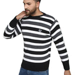 Striped Black Synthetic Long Sleeves Turtle Neck  Sweaters