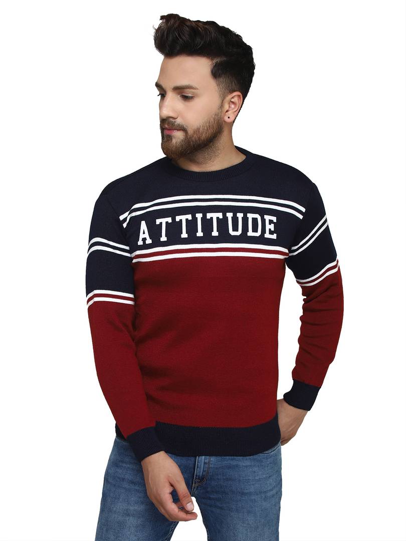 Printed Maroon Synthetic Long Sleeves Turtle Neck  Sweaters