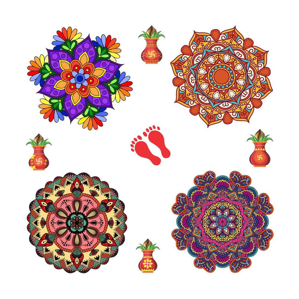 Premium Floral Rangoli Combo Sticker For Diwali With Kalash _As592