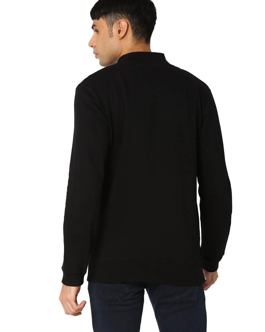 Men's Solid Long Sleeves Black Fleece Open Front Jacket