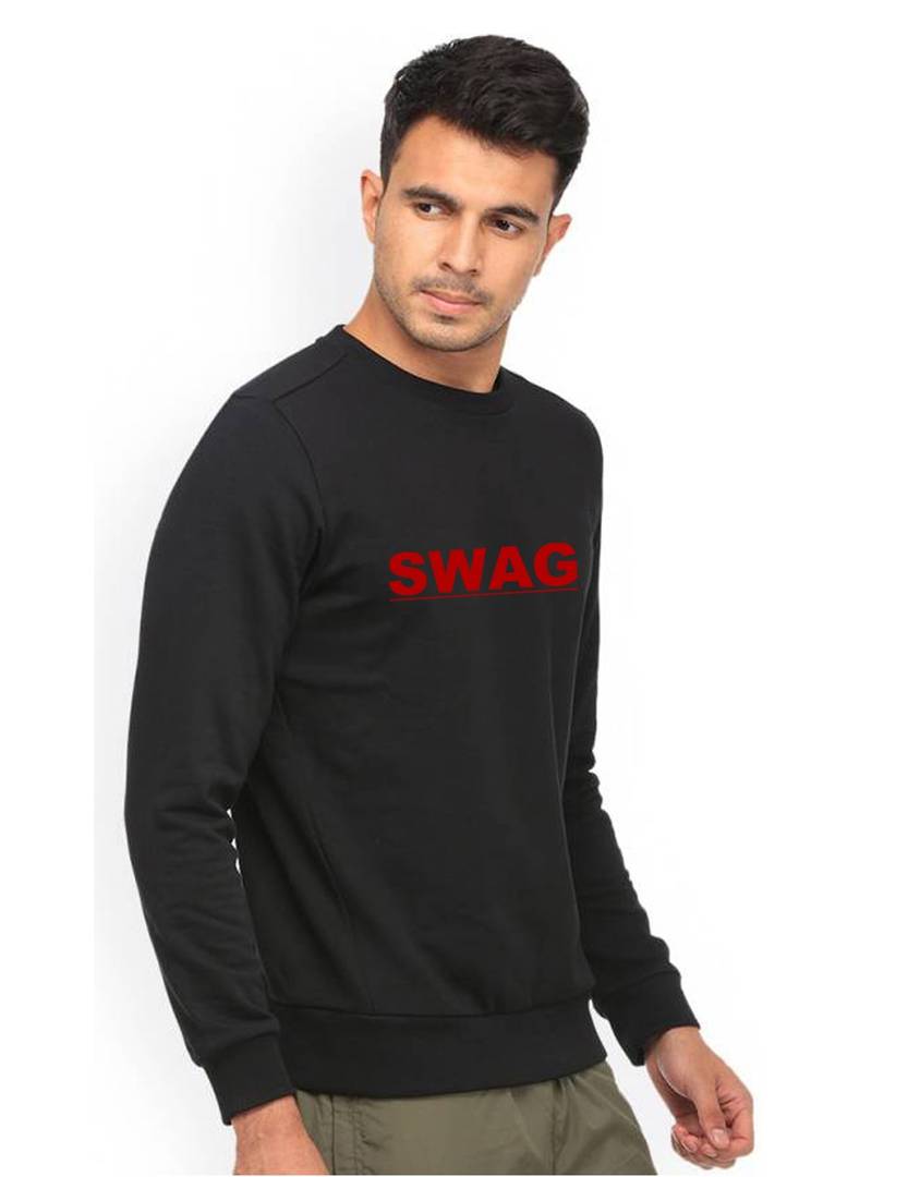 Men's Printed Regular Long Sleeves Black Fleece Sweatshirts