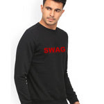 Men's Printed Regular Long Sleeves Black Fleece Sweatshirts