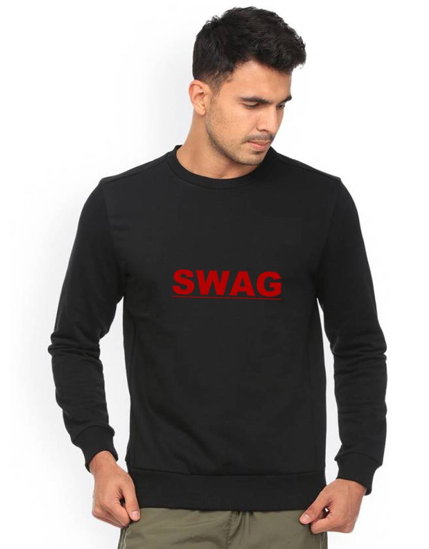 Men's Printed Regular Long Sleeves Black Fleece Sweatshirts