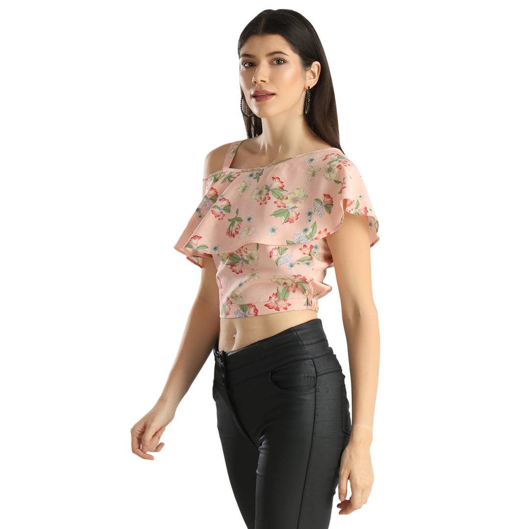 Women's Regular Length Printed Peach Crepe Tops