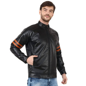 Branded High Quality Solid Black / Orange Faux Leather Jacket For Men & Boy's