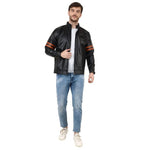 Branded High Quality Solid Black / Orange Faux Leather Jacket For Men & Boy's