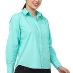 Women Cotton Blue Solid Shirt