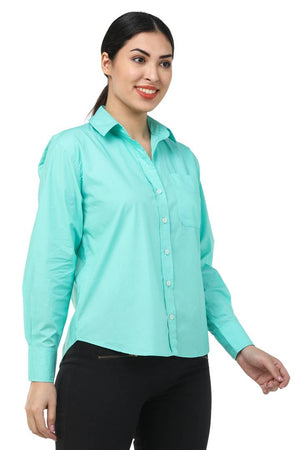 Women Cotton Blue Solid Shirt