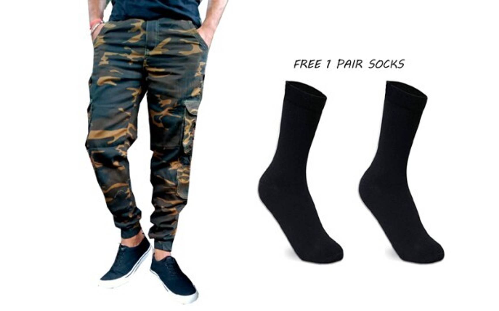 Free socks with Men's fashion trendy cargo pants