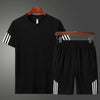 Black Striped Polyester Spandex Tees & Short Set