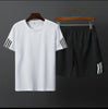 White Striped Polyester Spandex Tees & Short Set