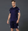 Navy Blue Striped Polyester Spandex Tees & Short Set