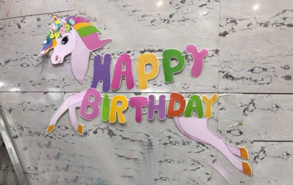 Unicorn happy birthday banner