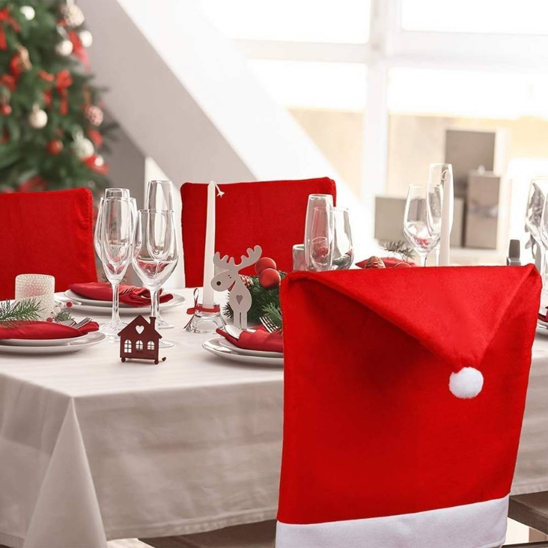 Pack of 4 Santa Hat Chair Covers for Christmas