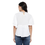 Elite White Cotton Blend Embroidered Regular Length Tops For Women