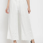 Elegant White Rayon Embroidered Palazzo For Women
