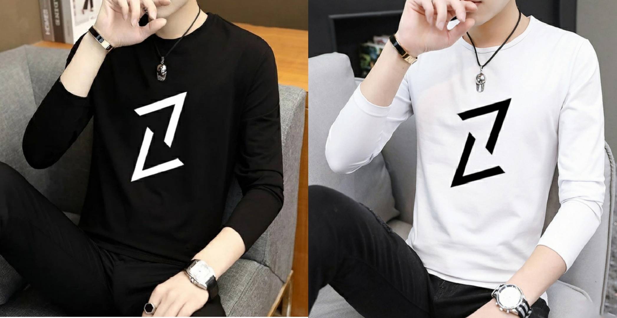 Men's Pack Of 2 Printed Polyester Spandex Round Neck Tees