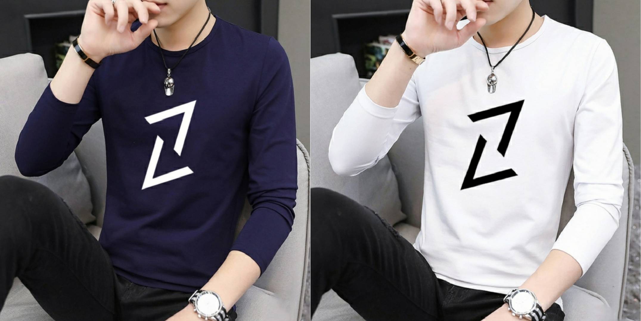 Men's Pack Of 2 Printed Polyester Spandex Round Neck Tees