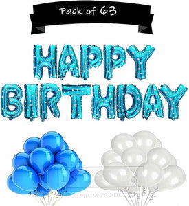 63pcs Blue Happy Birthday Anniversary party Celebration Decoration Letter Foil Silver / Golden Balloons