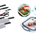 Shopper52 Stainless Steel Kitchen Knife Knives Set with Vegetable Fruit Chopping Board - CMHKN3in1